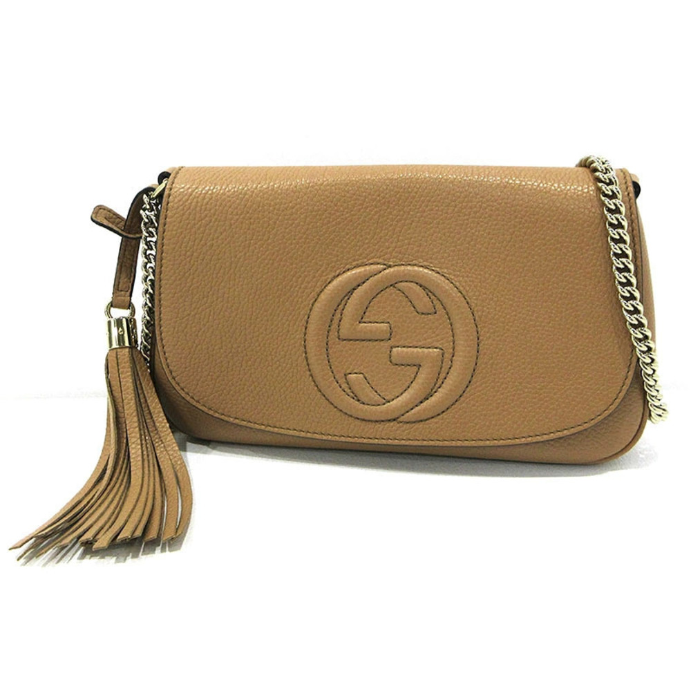 Gucci Soho Chain Shoulder Bag Beige Cream Brown
